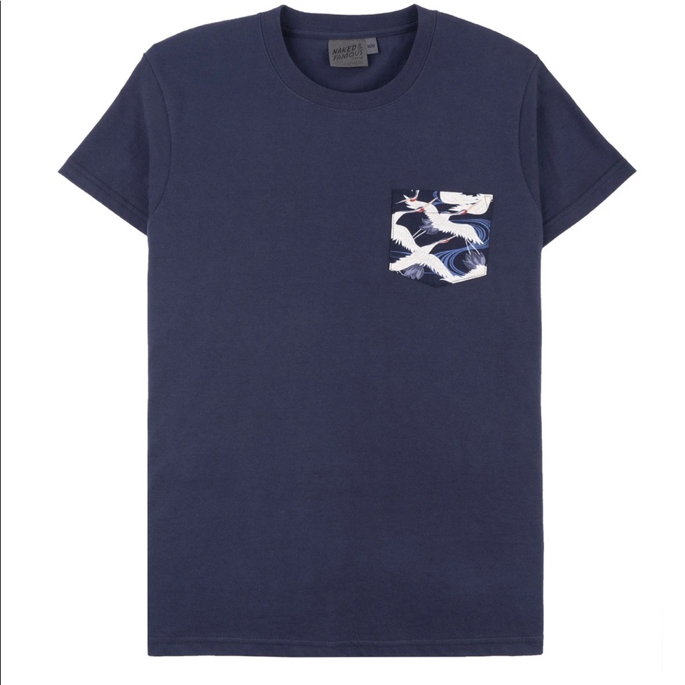 Naked & Famous Denim Navy Slub Cranes Pocket Tee